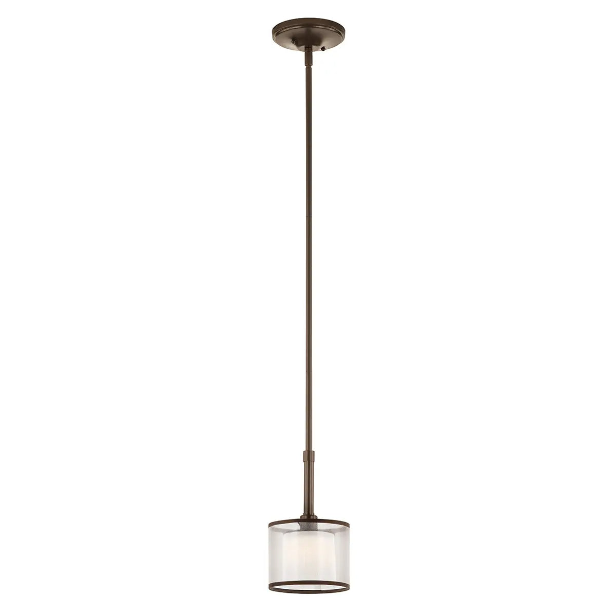 Lacey 10" 1-Light Mini Pendant Light with Clear Satin Etched Glass, Mission Bronze Finish - Bees Lighting