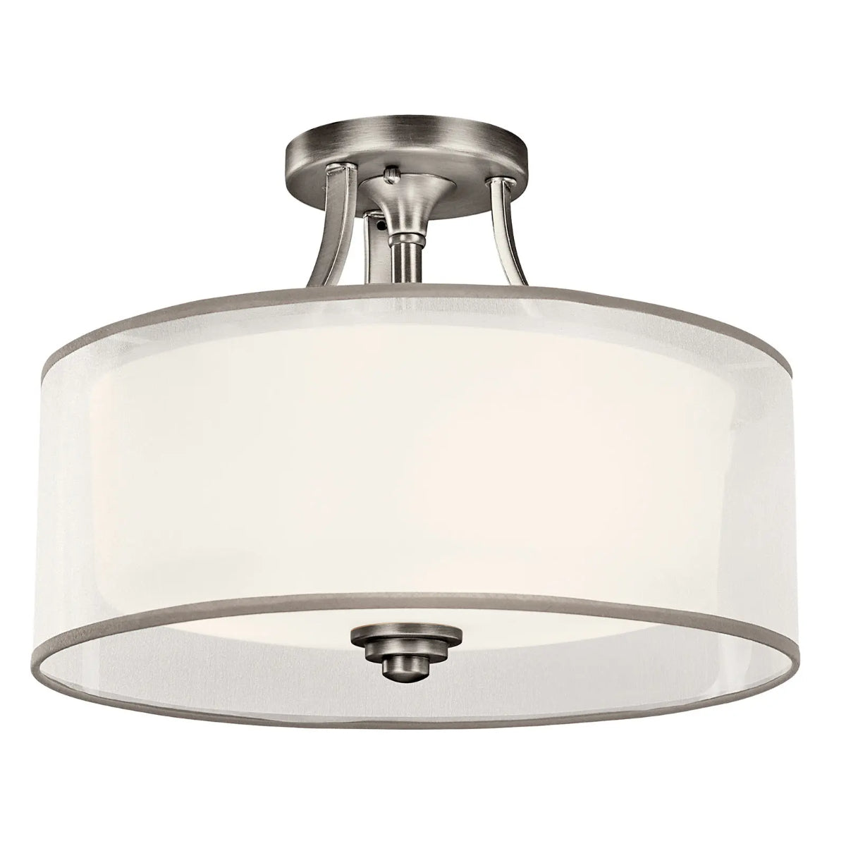 Lacey 15" 3-Light Semi-Flush Mount Light with Clear Satin Etched Glass, Antique Pewter Finish