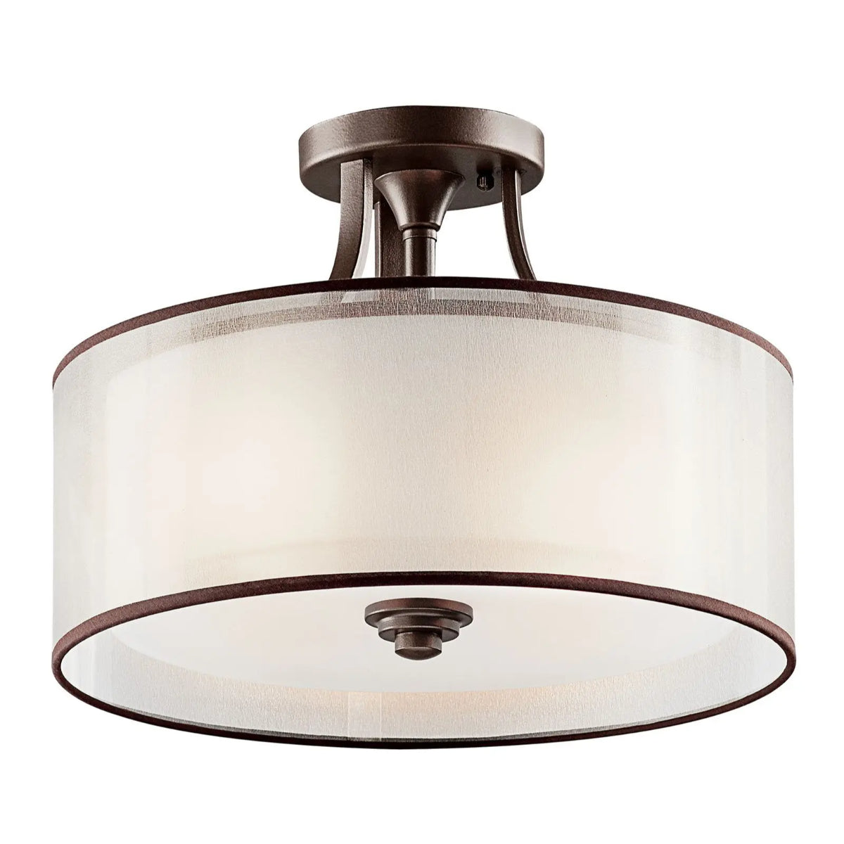 Lacey 15" 3-Light Semi-Flush Mount Light with Clear Satin Etched Glass, Mission Bronze Finish - Bees Lighting