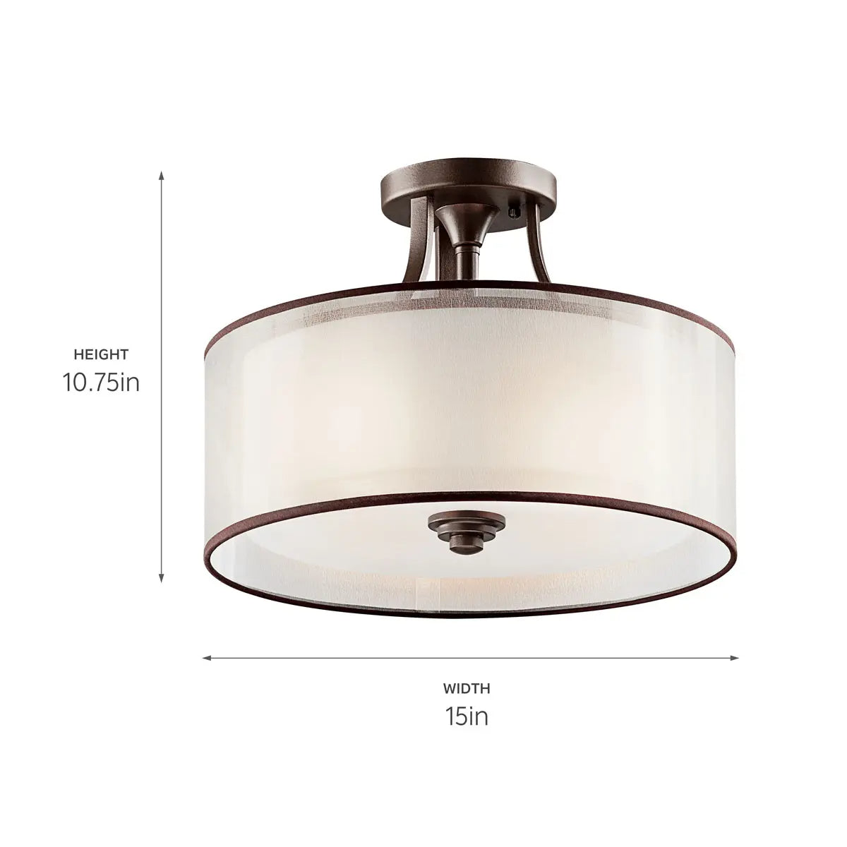 Lacey 15" 3-Light Semi-Flush Mount Light with Clear Satin Etched Glass, Mission Bronze Finish - Bees Lighting