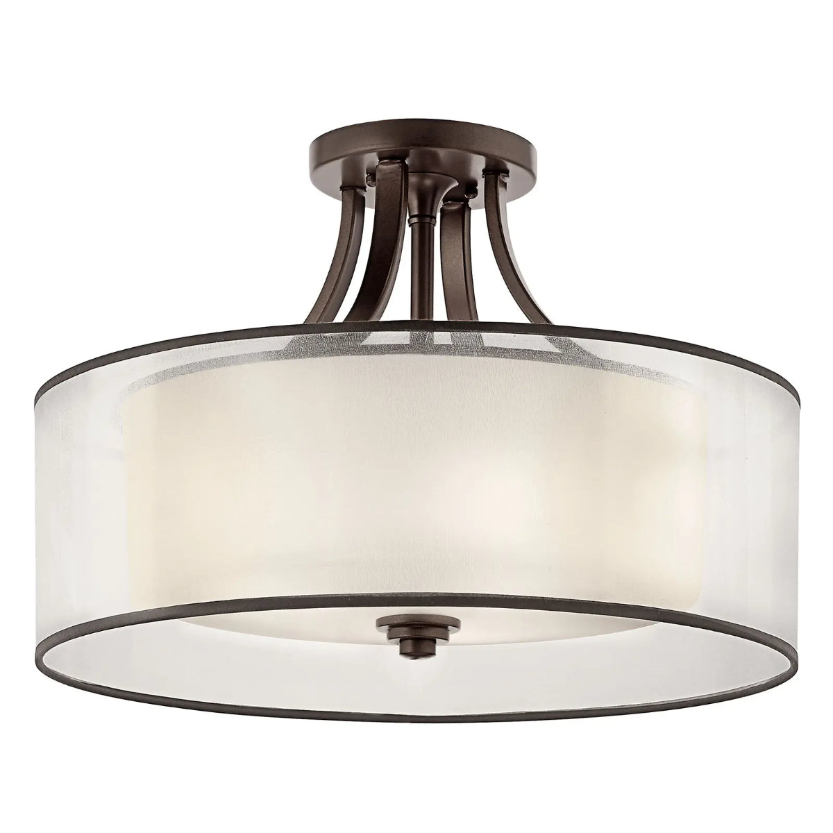 Lacey 20" 4-Light Semi-Flush Mount Light with Clear Satin Etched Glass, Mission Bronze Finish - Bees Lighting