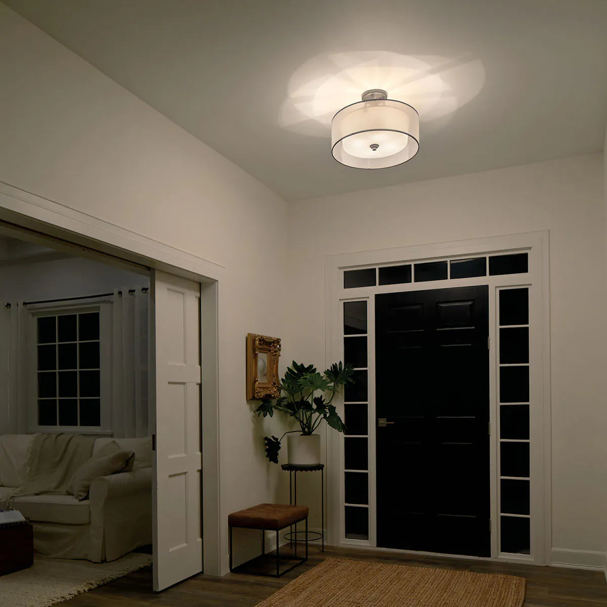 Lacey 20" 4-Light Semi-Flush Mount Light with Clear Satin Etched Glass, Mission Bronze Finish - Bees Lighting