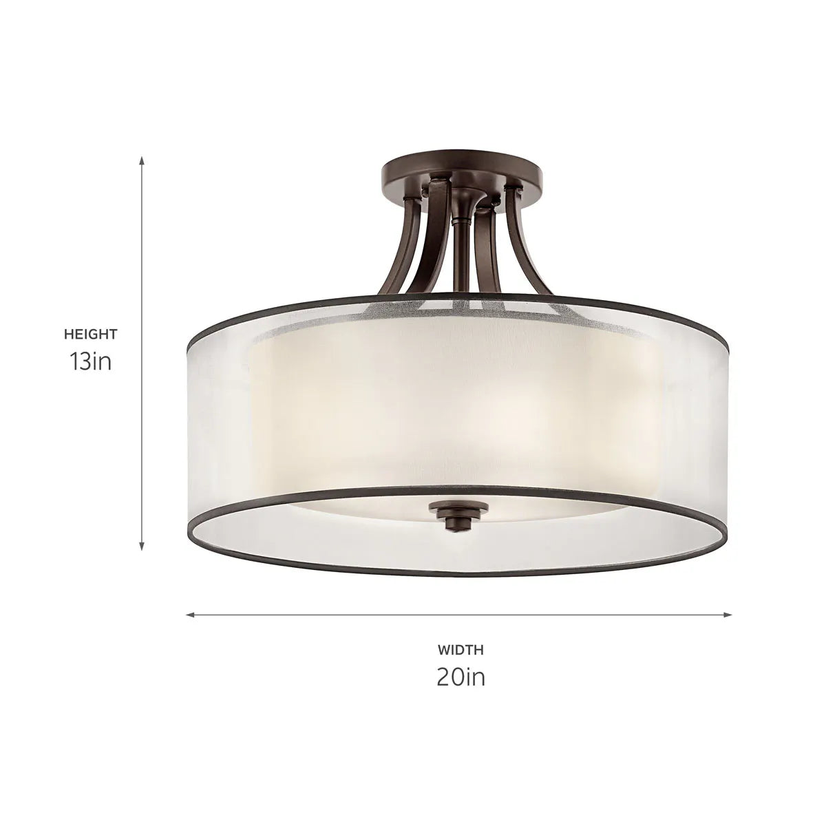 Lacey 20" 4-Light Semi-Flush Mount Light with Clear Satin Etched Glass, Mission Bronze Finish - Bees Lighting