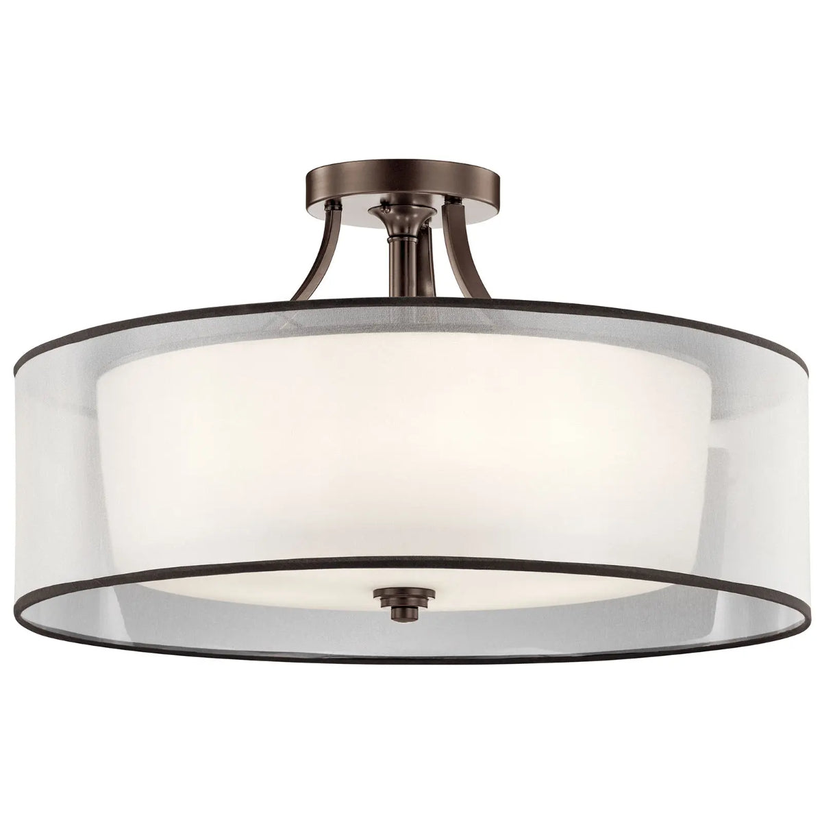 Lacey 28" 5-Light Semi-Flush Mount Light with Clear Satin Etched Glass, Mission Bronze Finish