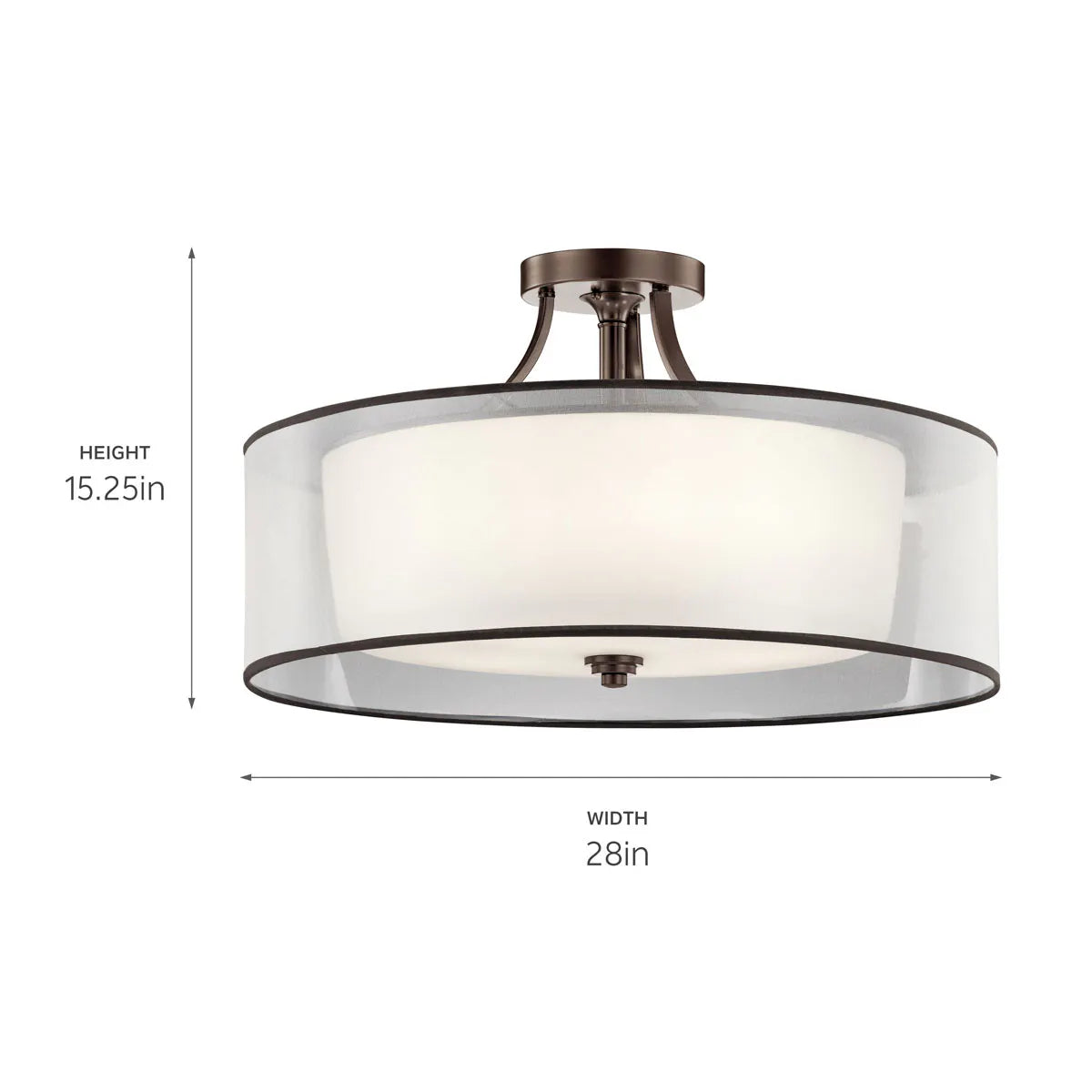 Lacey 28" 5-Light Semi-Flush Mount Light with Clear Satin Etched Glass, Mission Bronze Finish