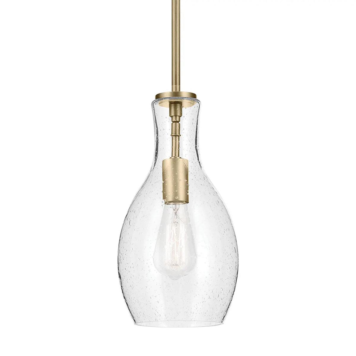 Everly 14" 1-Light Mini Pendant Light with Clear Seeded Glass, Natural Brass Finish - Bees Lighting