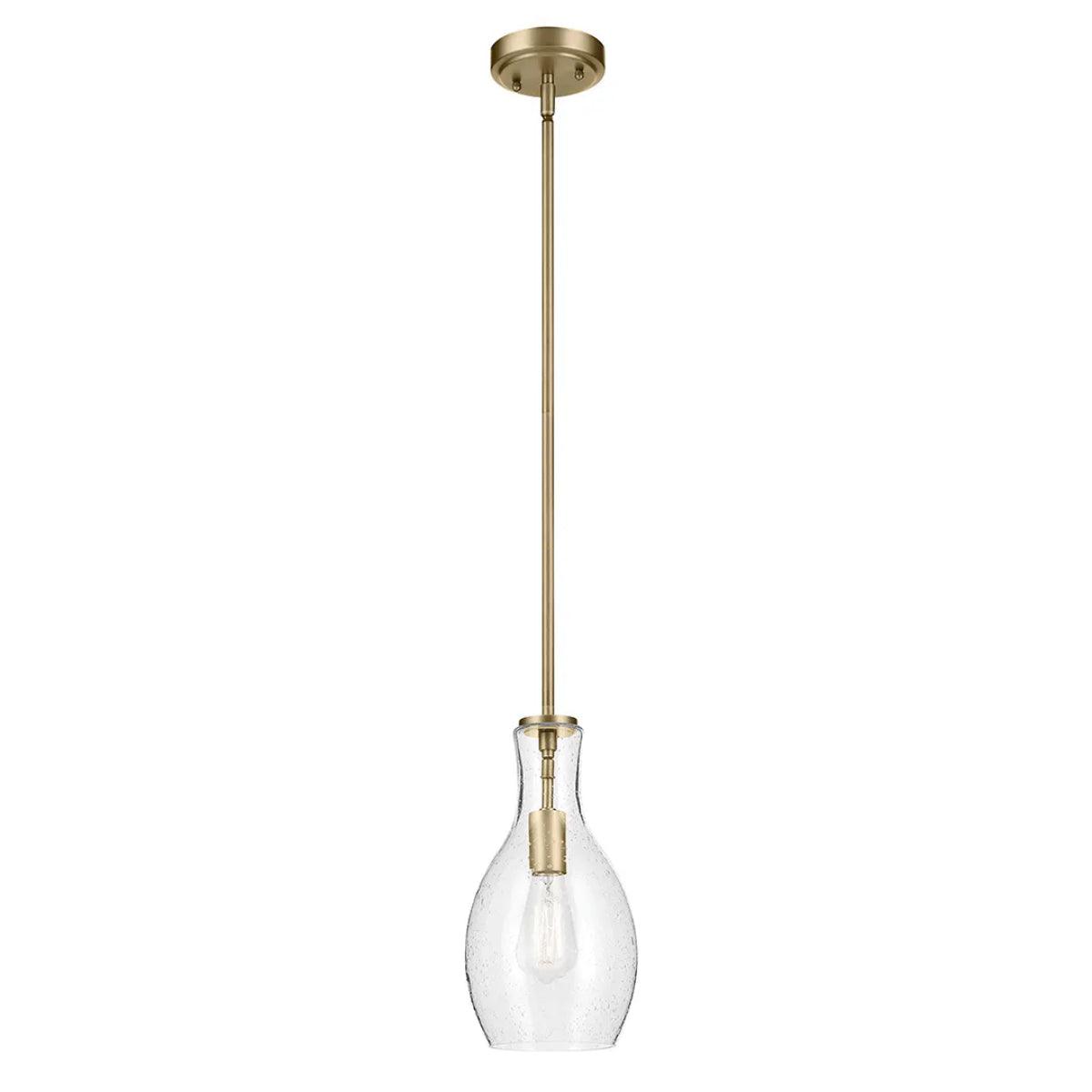 Everly 14" 1-Light Mini Pendant Light with Clear Seeded Glass, Natural Brass Finish - Bees Lighting