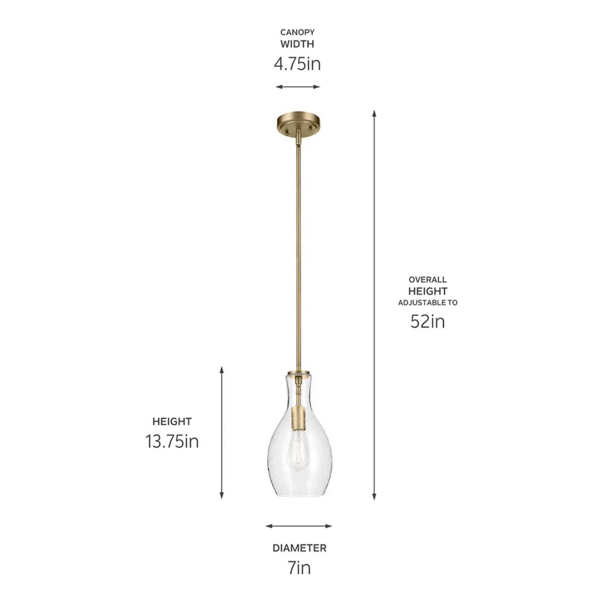 Everly 14" 1-Light Mini Pendant Light with Clear Seeded Glass, Natural Brass Finish - Bees Lighting