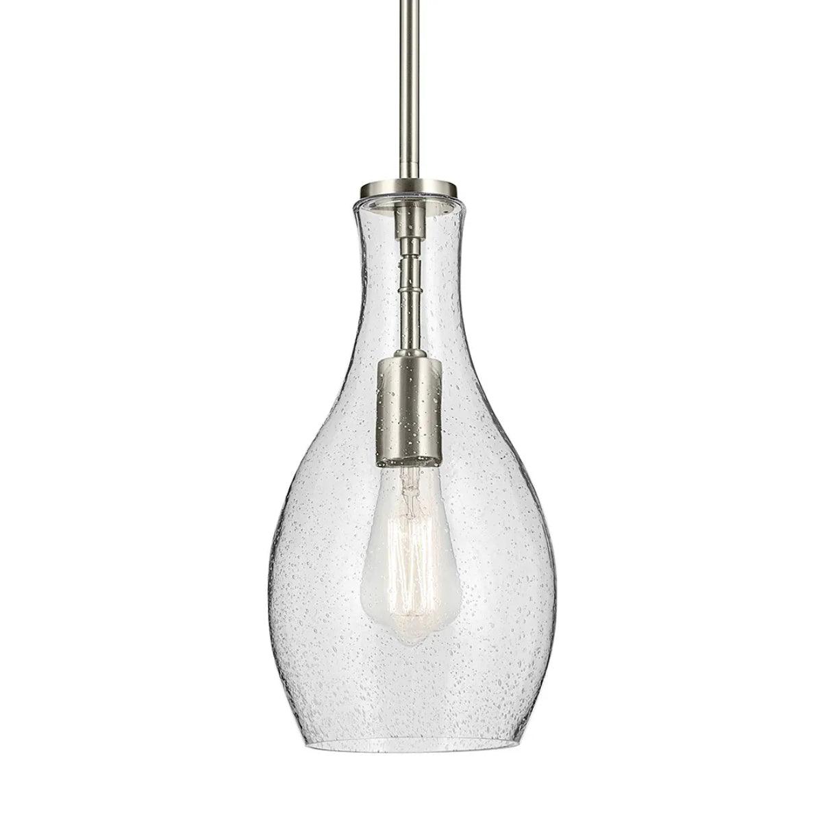 Everly 14" 1-Light Mini Pendant Light with Clear Seeded Glass, Brushed Nickel Finish - Bees Lighting