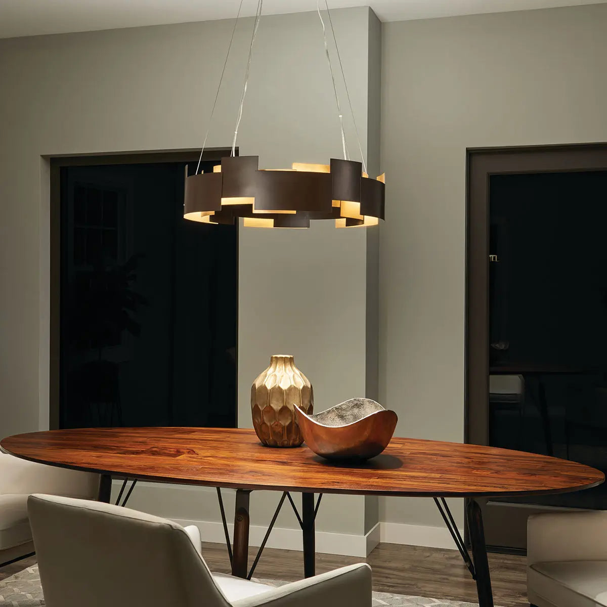 Moderne 27 In. LED Chandelier Bronze Finish - Bees Lighting