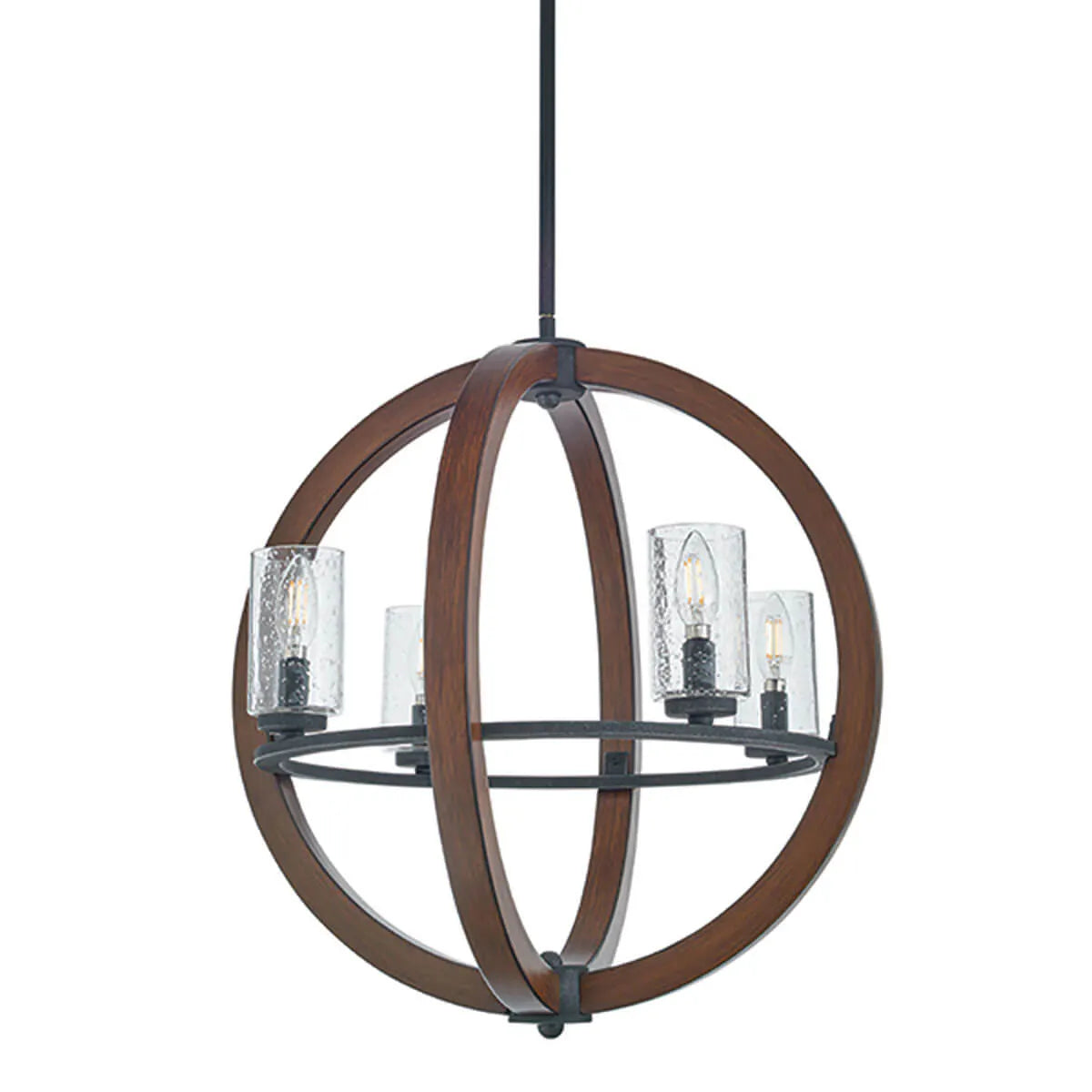 Grand Bank 22" 4-Light Chandelier 1-Tier with Clear seeded glass, Auburn stained Finish - Bees Lighting