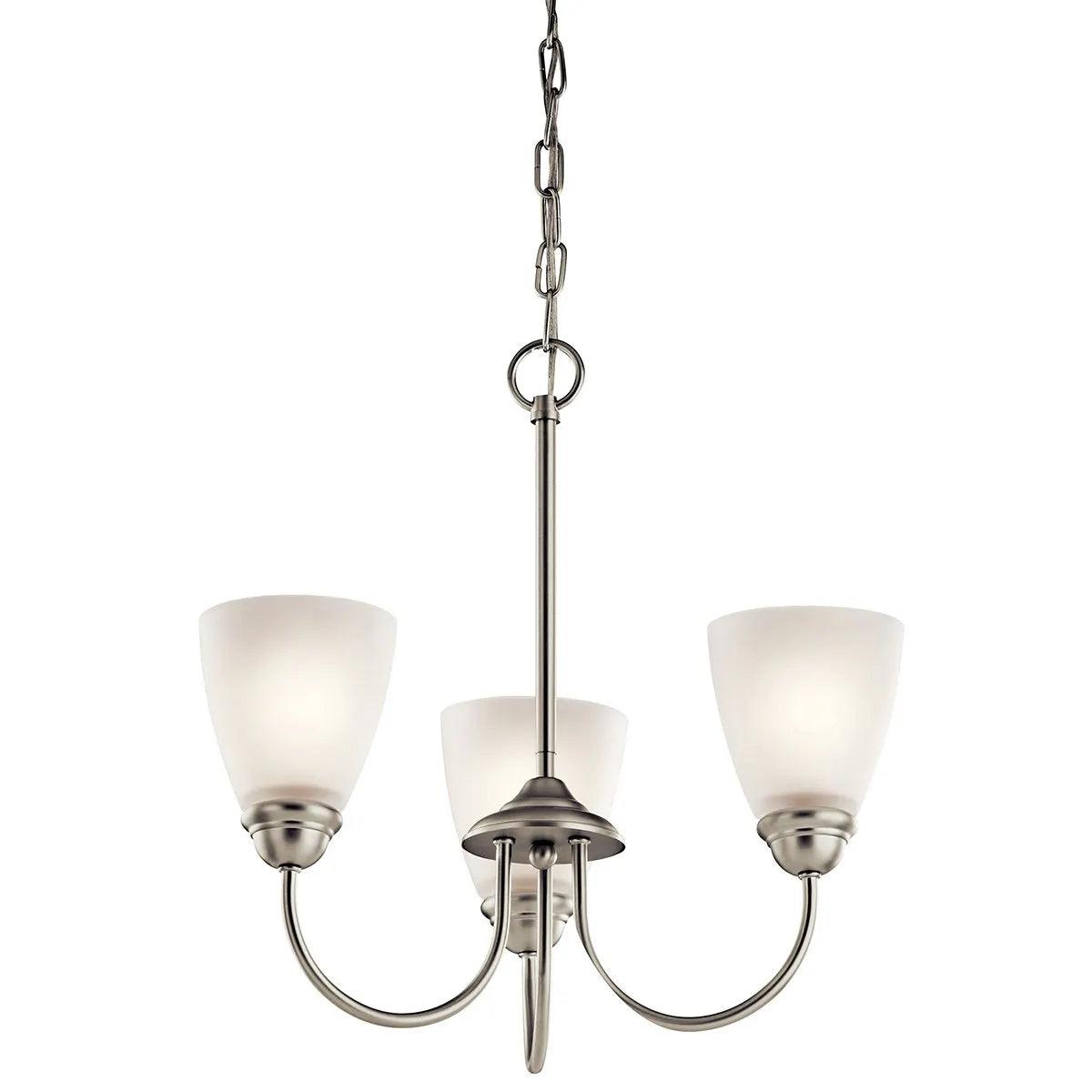 Jolie 18" 3-Light LED Chandelier 1-Tier with Clear Satin etched glass, Brushed nickel Finish - Bees Lighting