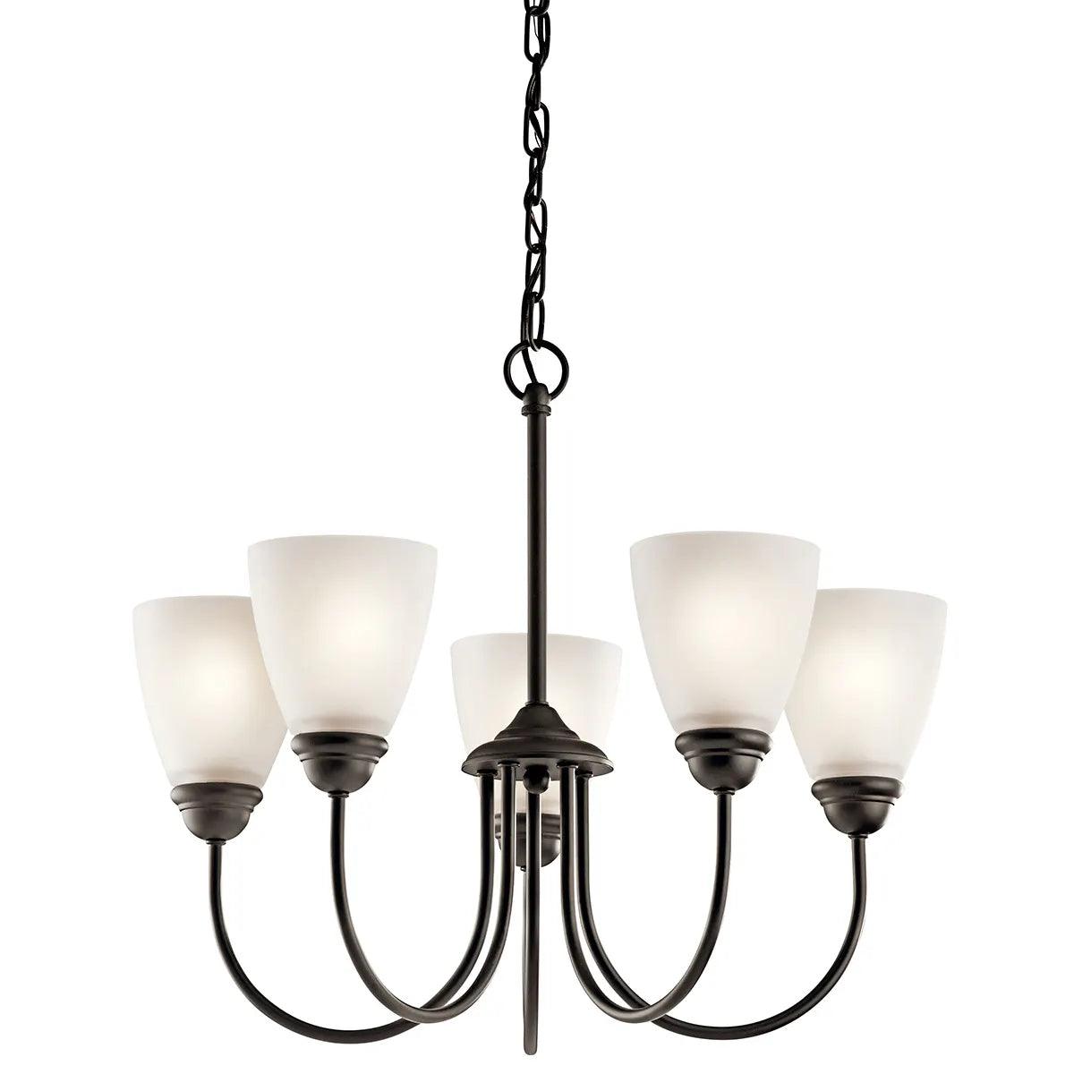 Jolie 22" 5-Light LED Chandelier 1-Tier with Satin etched cased opal glass, Olde bronze Finish - Bees Lighting