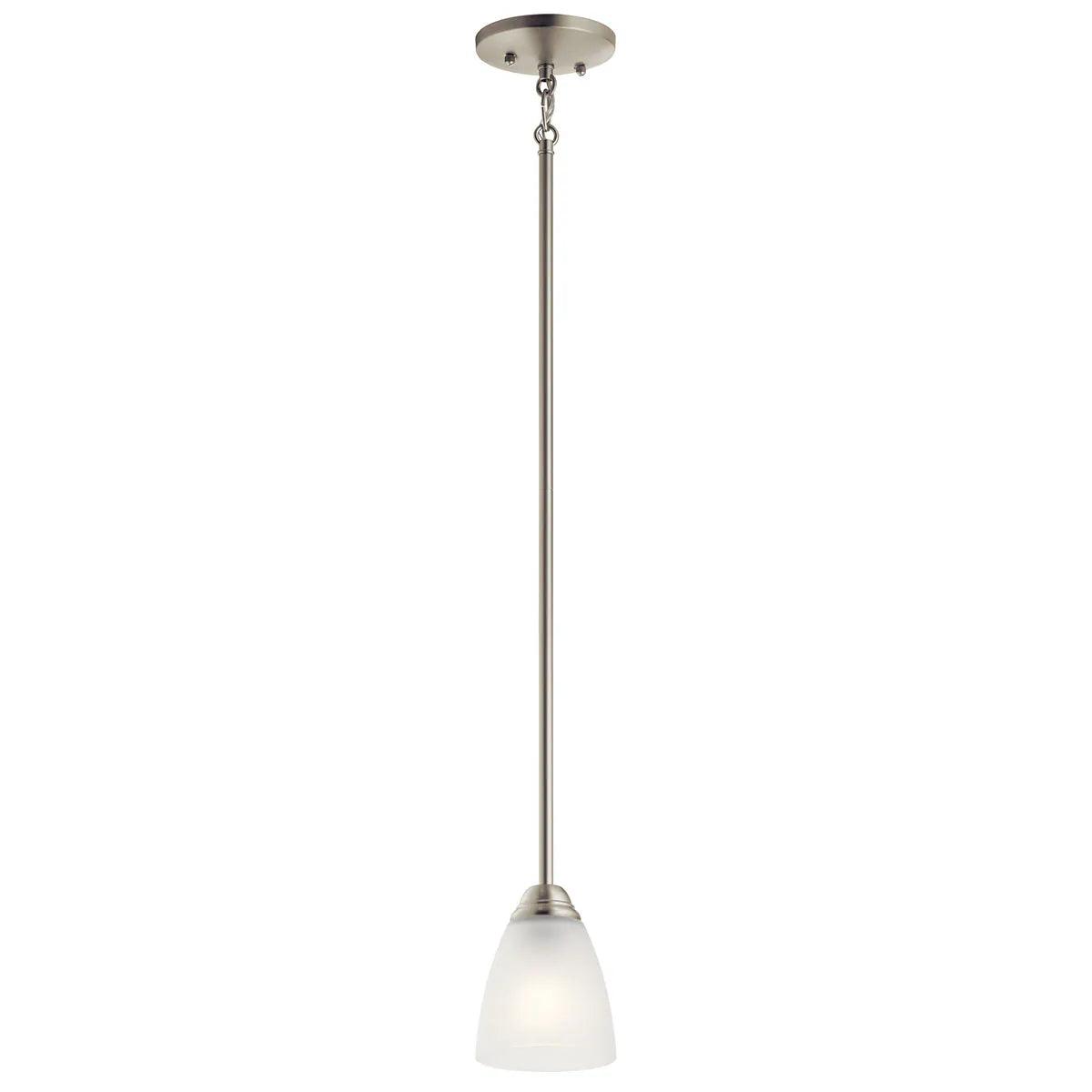 Jolie 7" 1-Light Mini LED Pendant Light with Clear Satin etched glass, Brushed nickel Finish - Bees Lighting