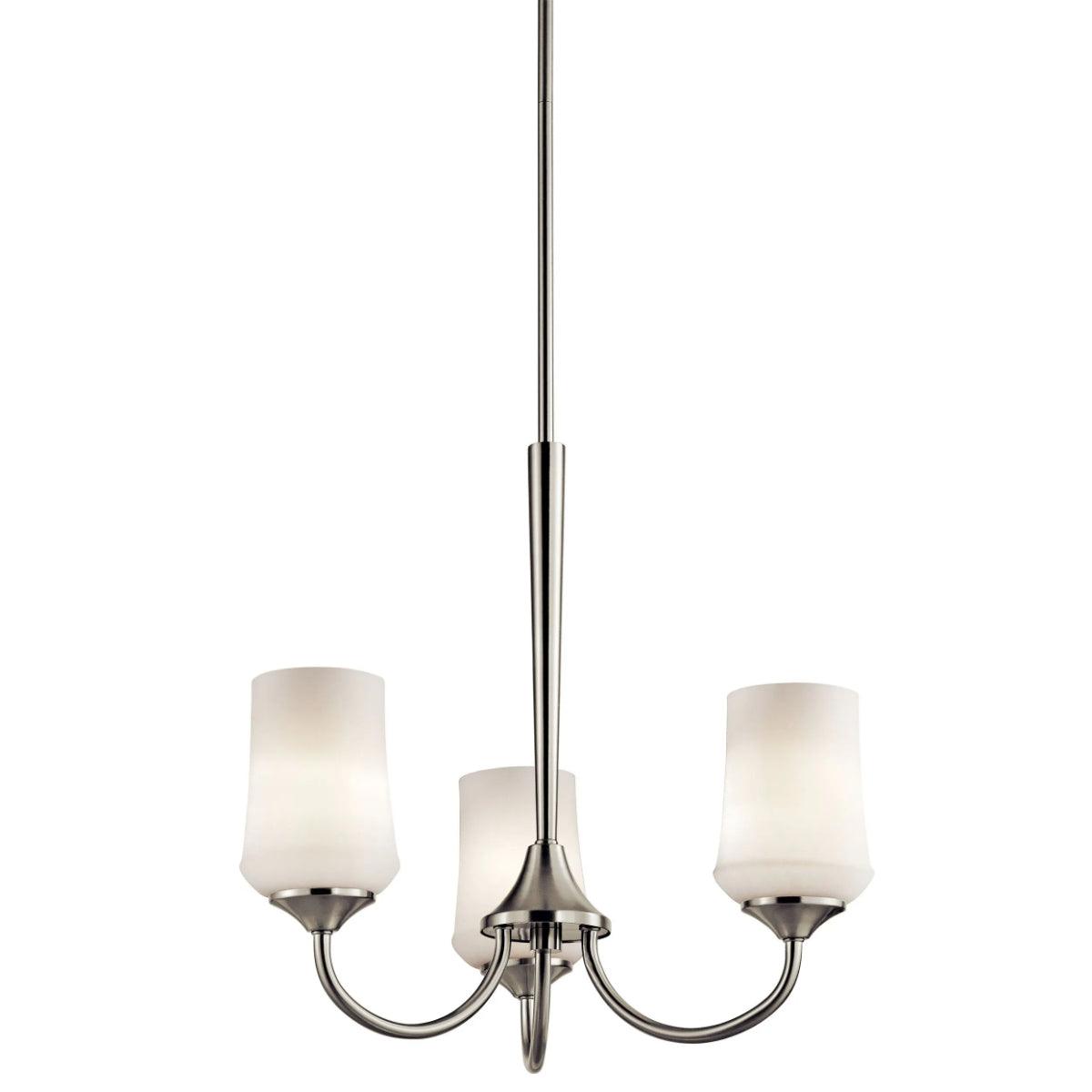 Aubrey 22" 3-Light Chandelier 1-Tier with Satin Etched Cased Opal Glass, Brushed Nickel Finish - Bees Lighting