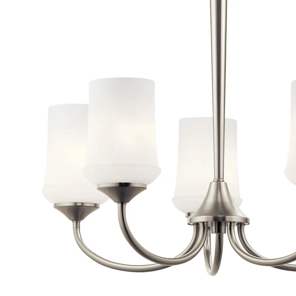 Aubrey 25" 5-Light Chandelier 1-Tier with Satin Etched Cased Opal Glass, Brushed Nickel Finish - Bees Lighting