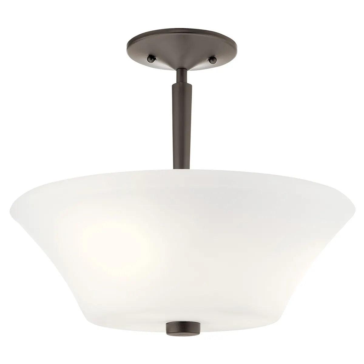 Aubrey 15" 3-Light Semi-Flush Mount Light with Satin Etched Cased Opal Glass, Olde Bronze Finish