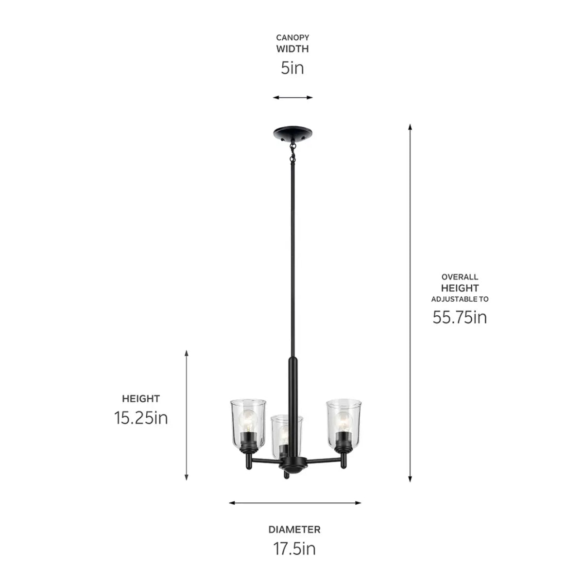 Shailene 18" 3-Light Mini Chandelier with Clear Glass, Black Finish - Bees Lighting