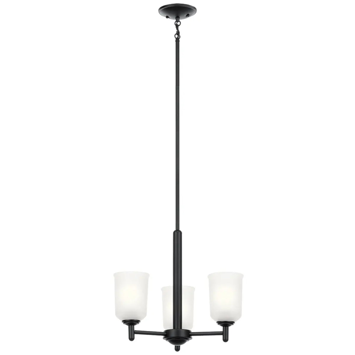 Shailene 18" 3-Light Mini Chandelier with Clear Satin Etched Glass, Black Finish