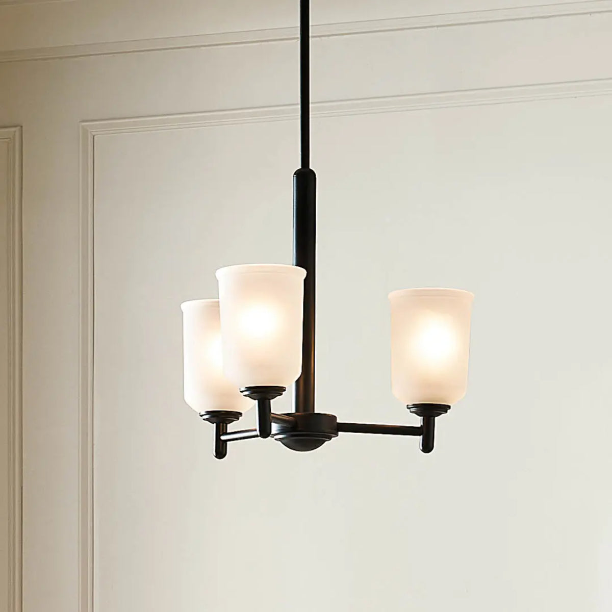 Shailene 18" 3-Light Mini Chandelier with Clear Satin Etched Glass, Black Finish