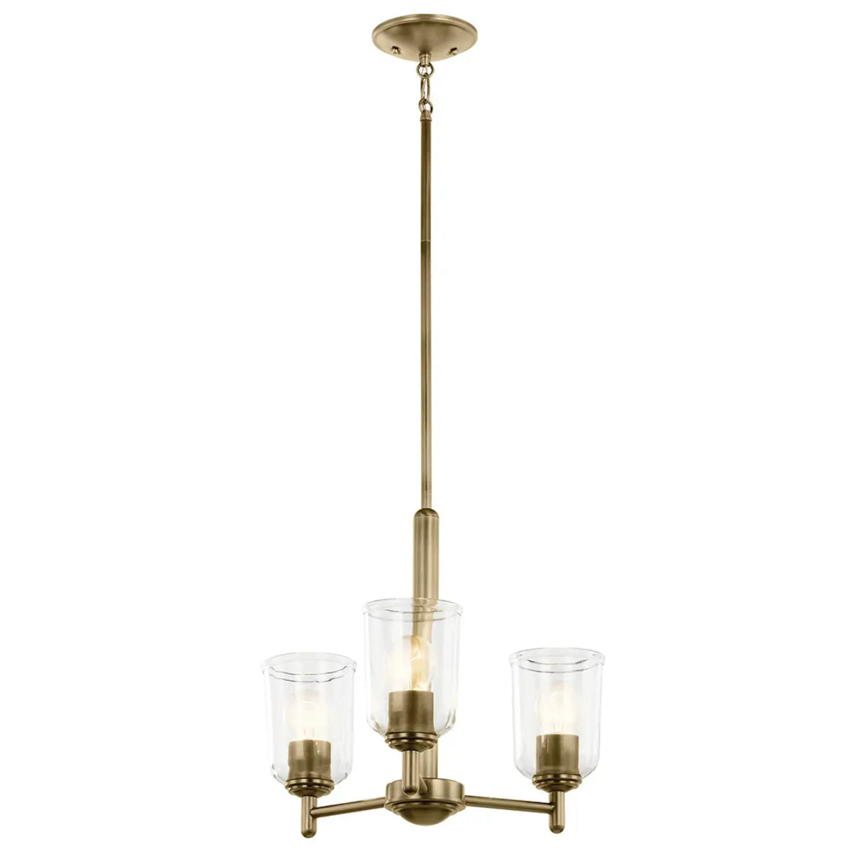 Shailene 18" 3-Light Mini Chandelier with Clear Glass, Natural Brass Finish