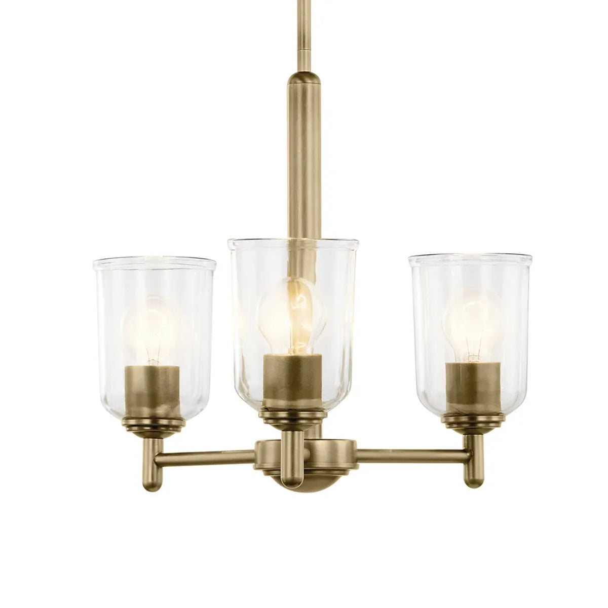 Shailene 18" 3-Light Mini Chandelier with Clear Glass, Natural Brass Finish