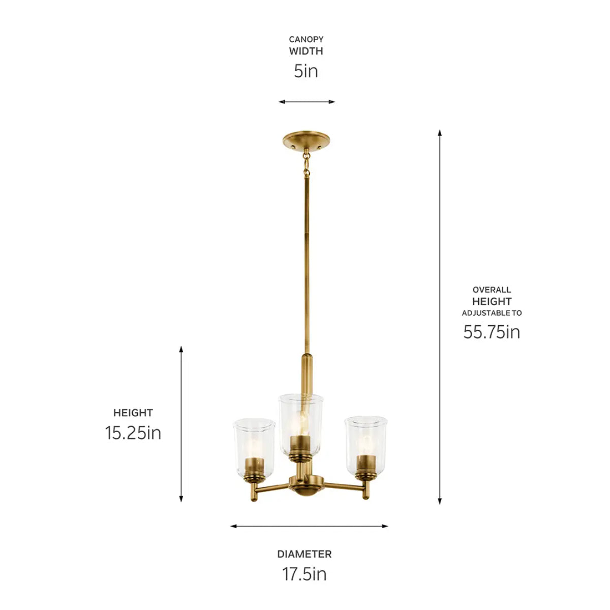 Shailene 18" 3-Light Mini Chandelier with Clear Glass, Natural Brass Finish