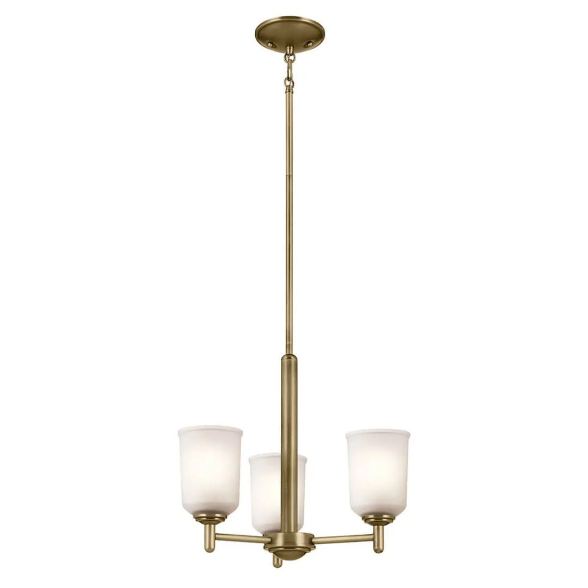 Shailene 18" 3-Light Mini Chandelier with Clear Satin Etched Glass, Natural Brass Finish - Bees Lighting