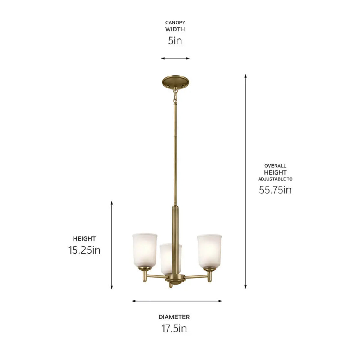 Shailene 18" 3-Light Mini Chandelier with Clear Satin Etched Glass, Natural Brass Finish - Bees Lighting