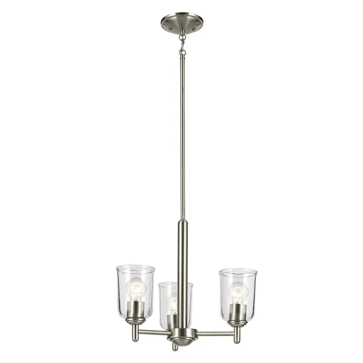 Shailene 18" 3-Light Mini Chandelier with Clear Glass, Brushed Nickel Finish