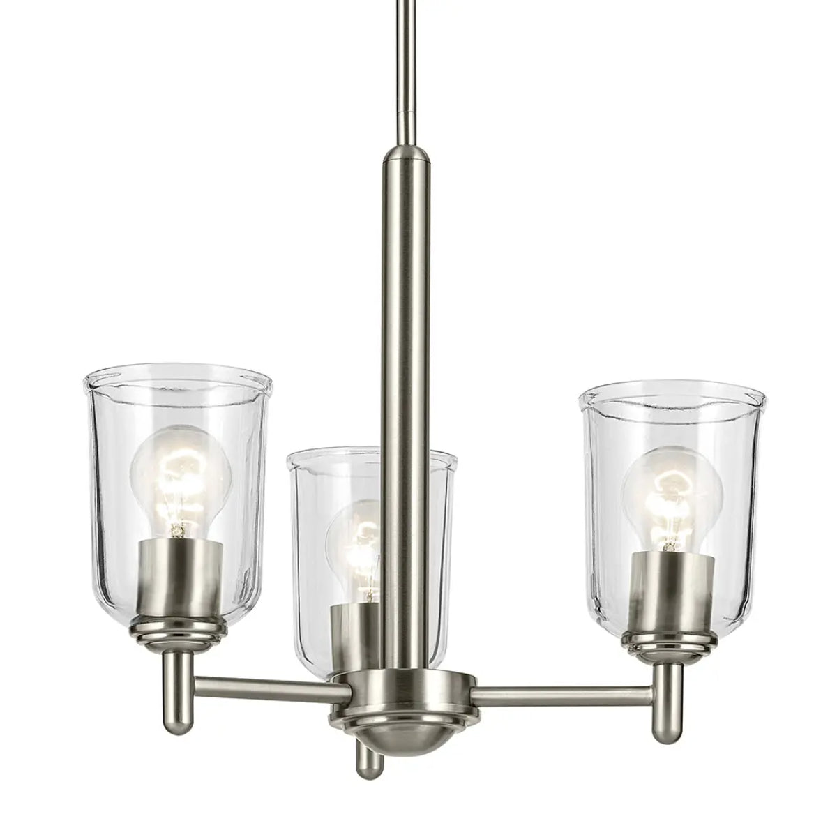 Shailene 18" 3-Light Mini Chandelier with Clear Glass, Brushed Nickel Finish