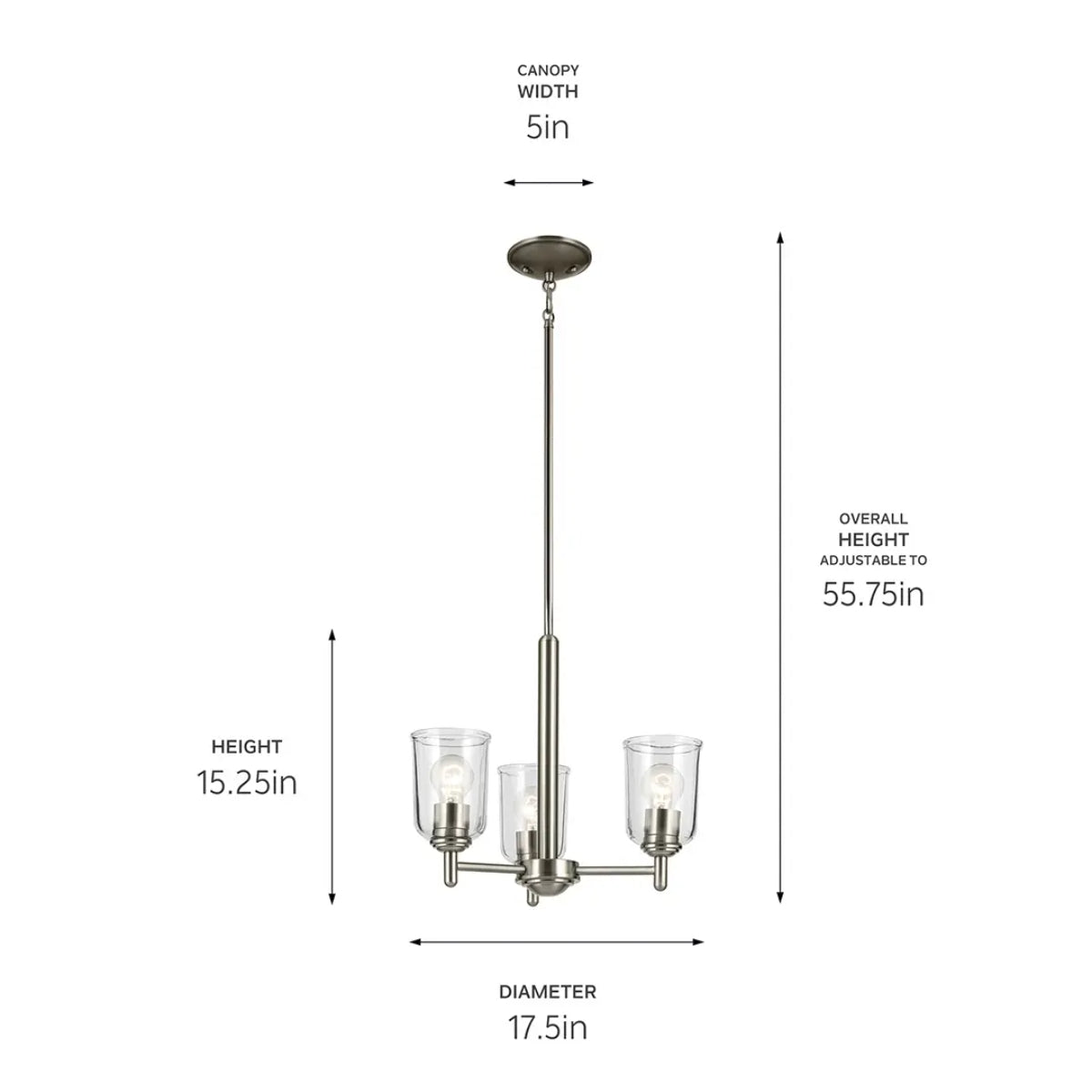 Shailene 18" 3-Light Mini Chandelier with Clear Glass, Brushed Nickel Finish