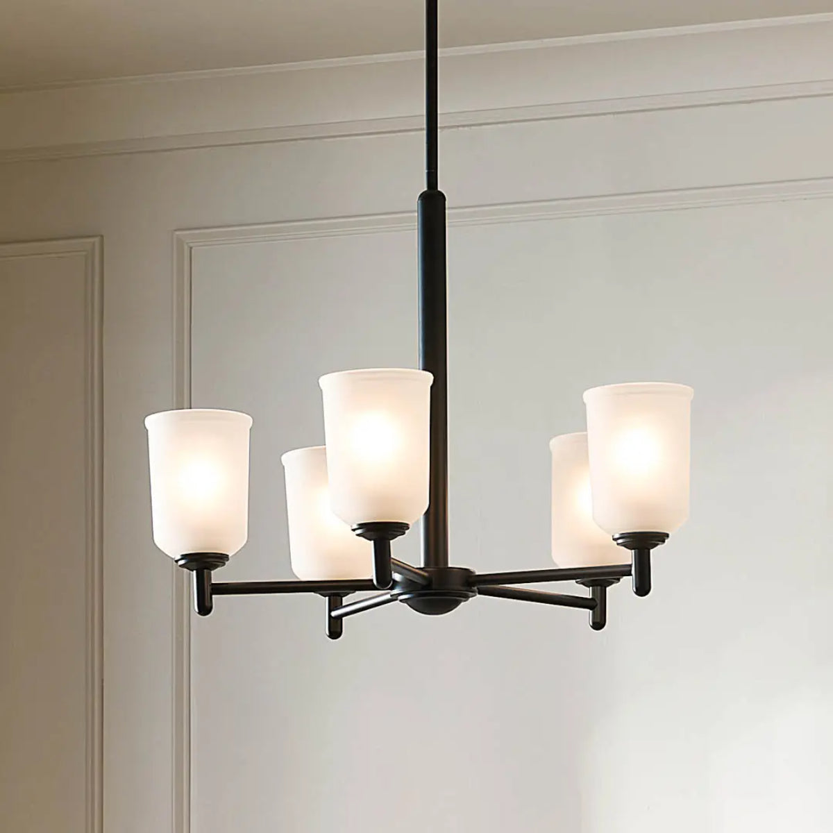 Shailene 24" 5-Light Chandelier with Clear Satin Etched Glass, Black Finish