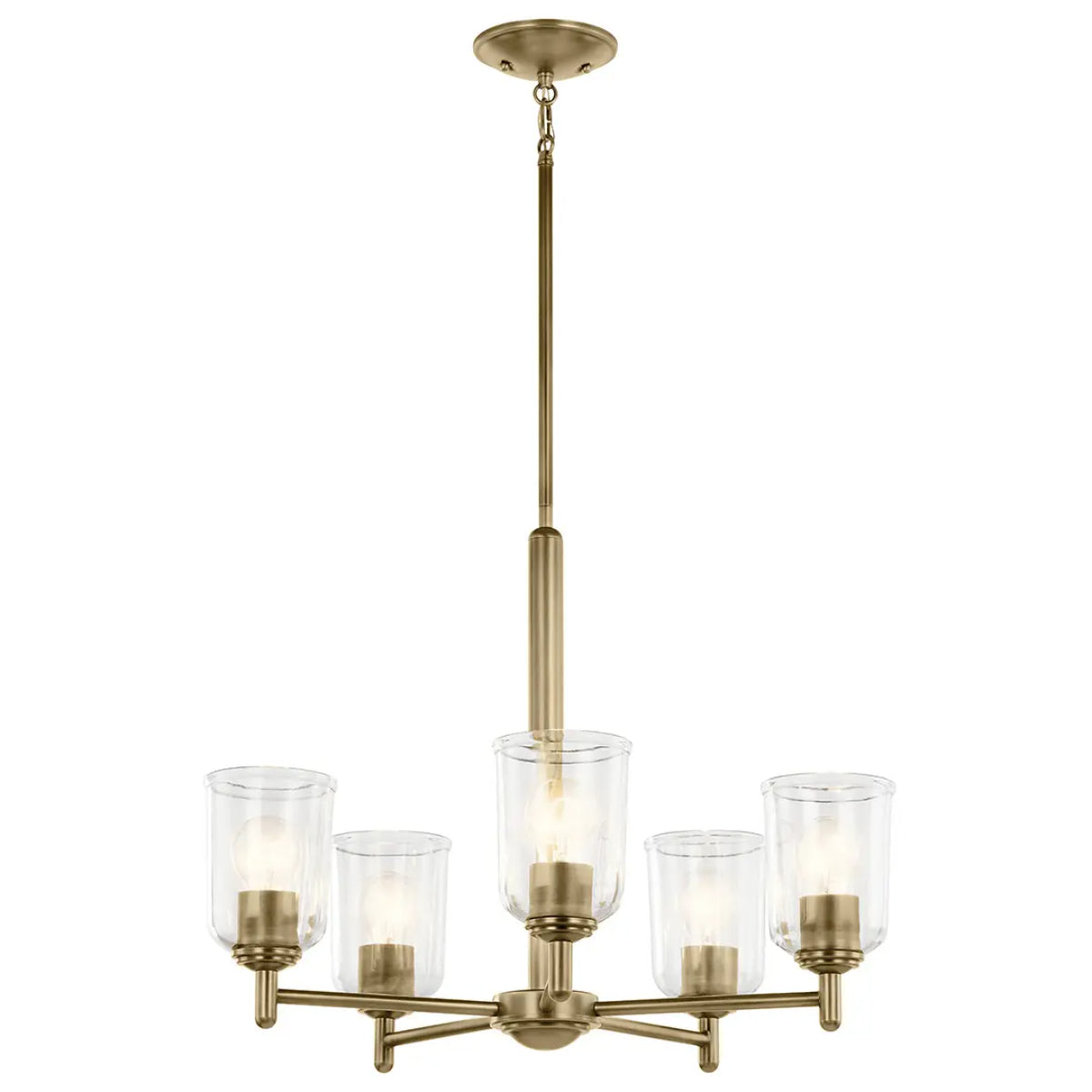 Shailene 24" 5-Light Chandelier with Clear Glass, Natural Brass Finish - Bees Lighting