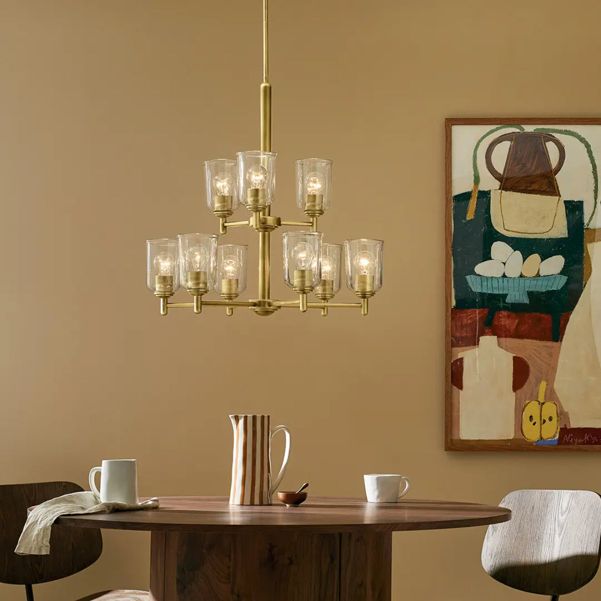 Shailene 24" 5-Light Chandelier with Clear Glass, Natural Brass Finish - Bees Lighting