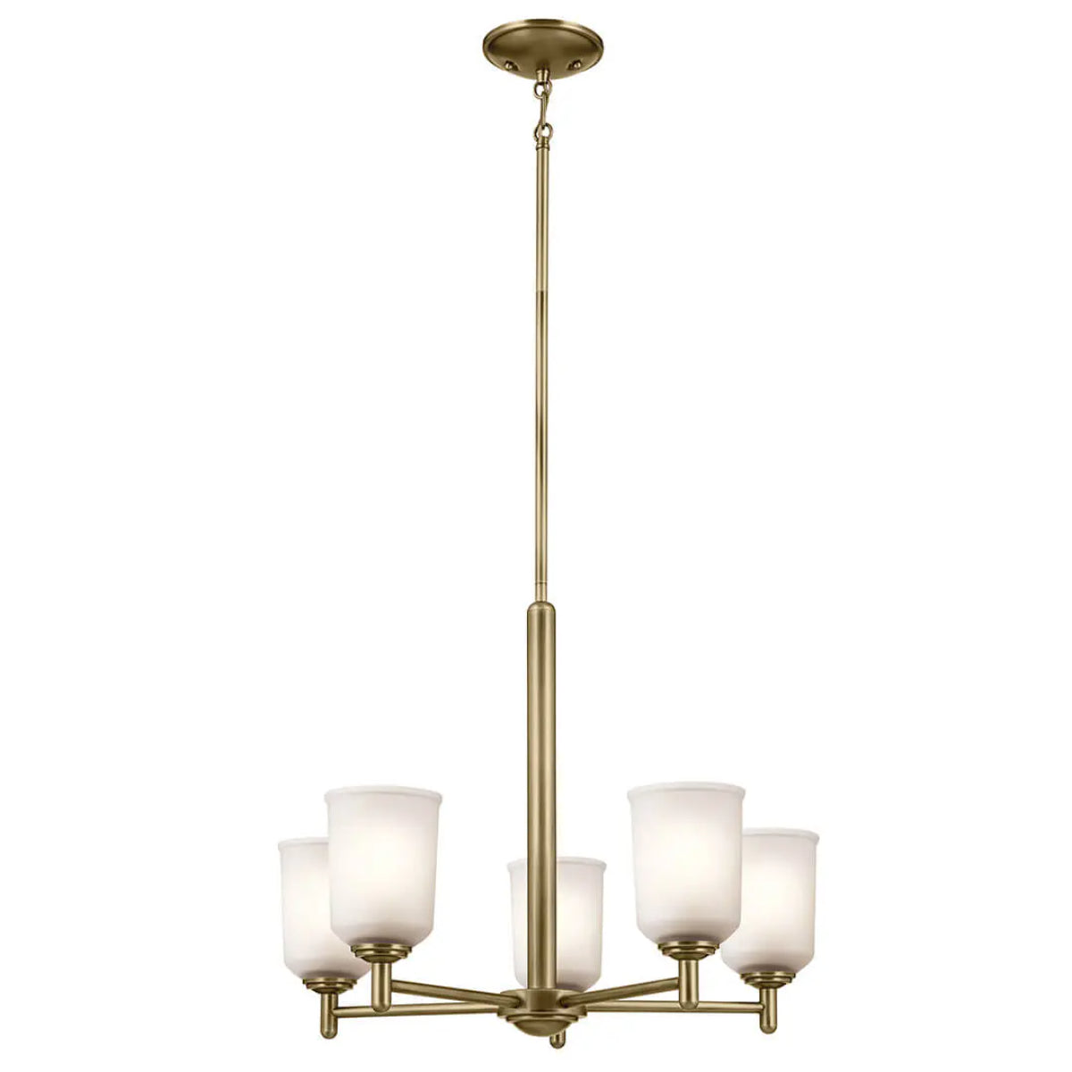 Shailene 24" 5-Light Chandelier with Clear Satin Etched Glass, Natural Brass Finish