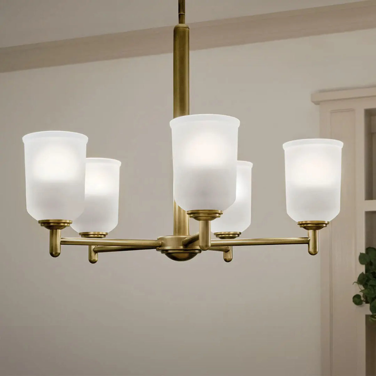 Shailene 24" 5-Light Chandelier with Clear Satin Etched Glass, Natural Brass Finish