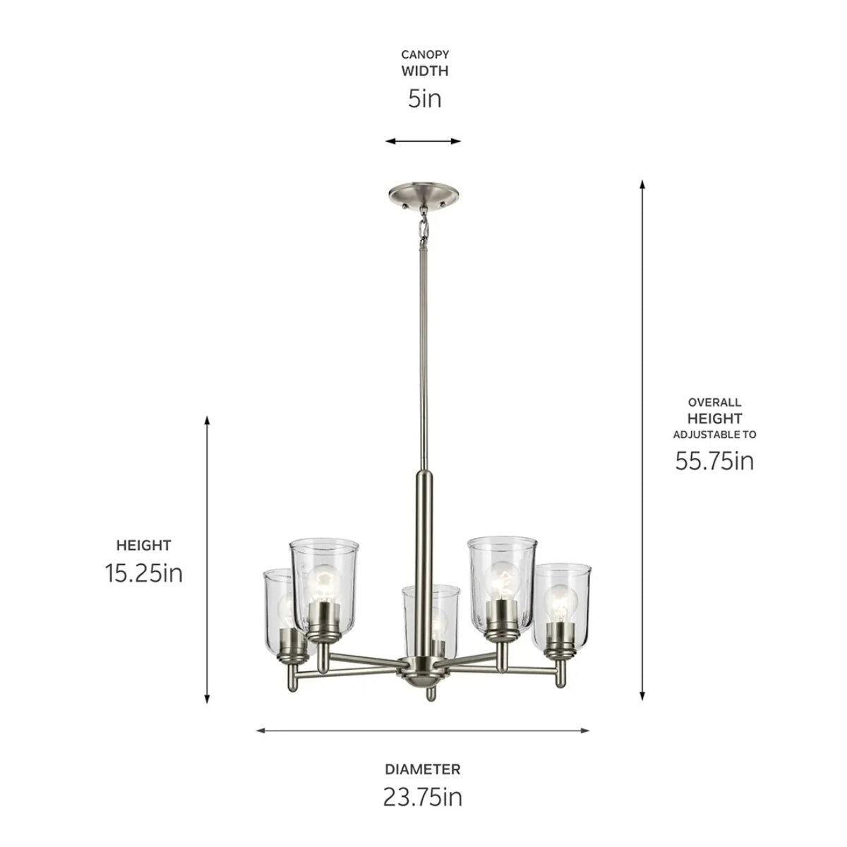 Shailene 24" 5-Light Chandelier with Clear Glass, Brushed Nickel Finish