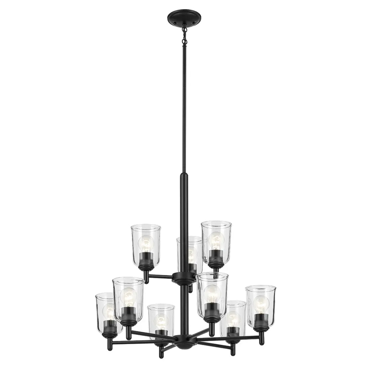 Shailene 27" 9-Light Chandelier with Clear Glass, Black Finish