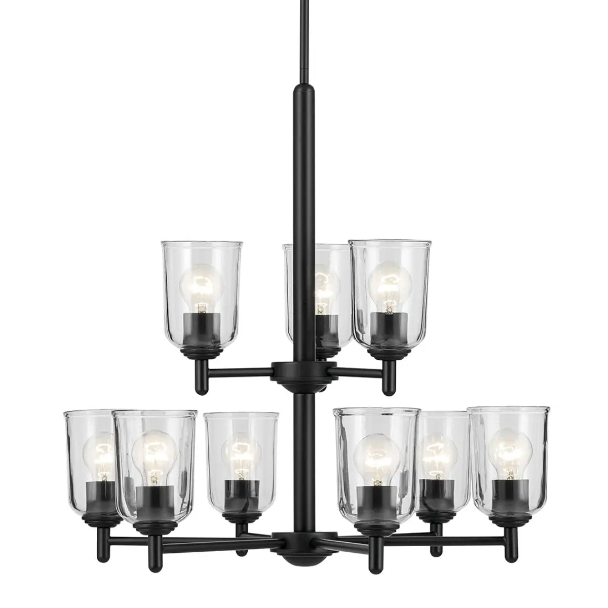 Shailene 27" 9-Light Chandelier with Clear Glass, Black Finish - Bees Lighting