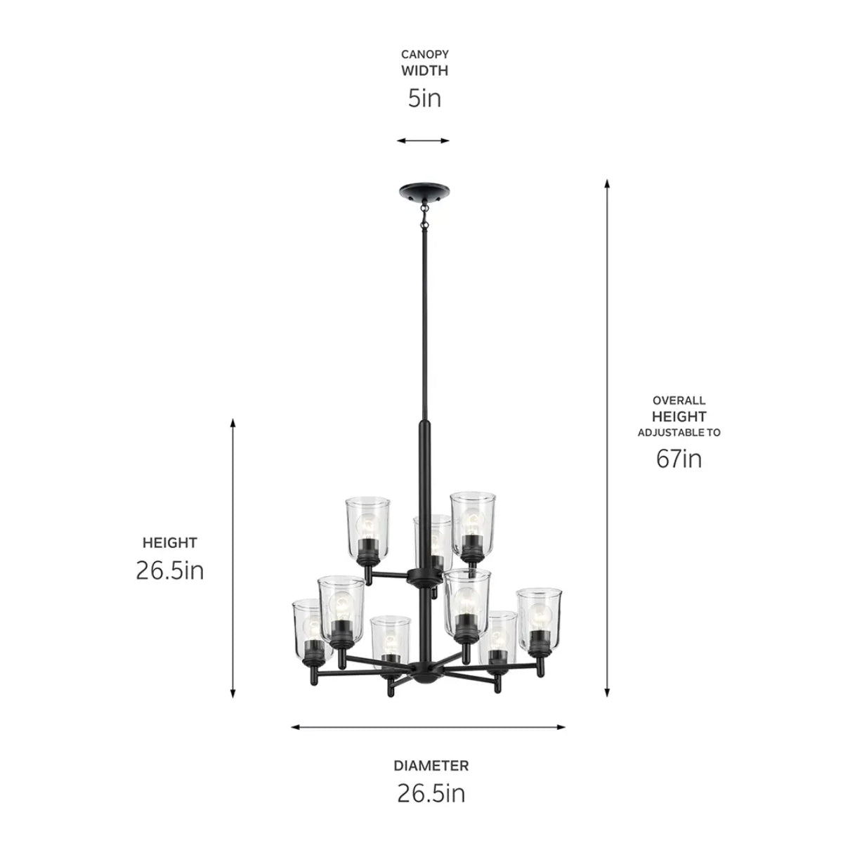 Shailene 27" 9-Light Chandelier with Clear Glass, Black Finish - Bees Lighting