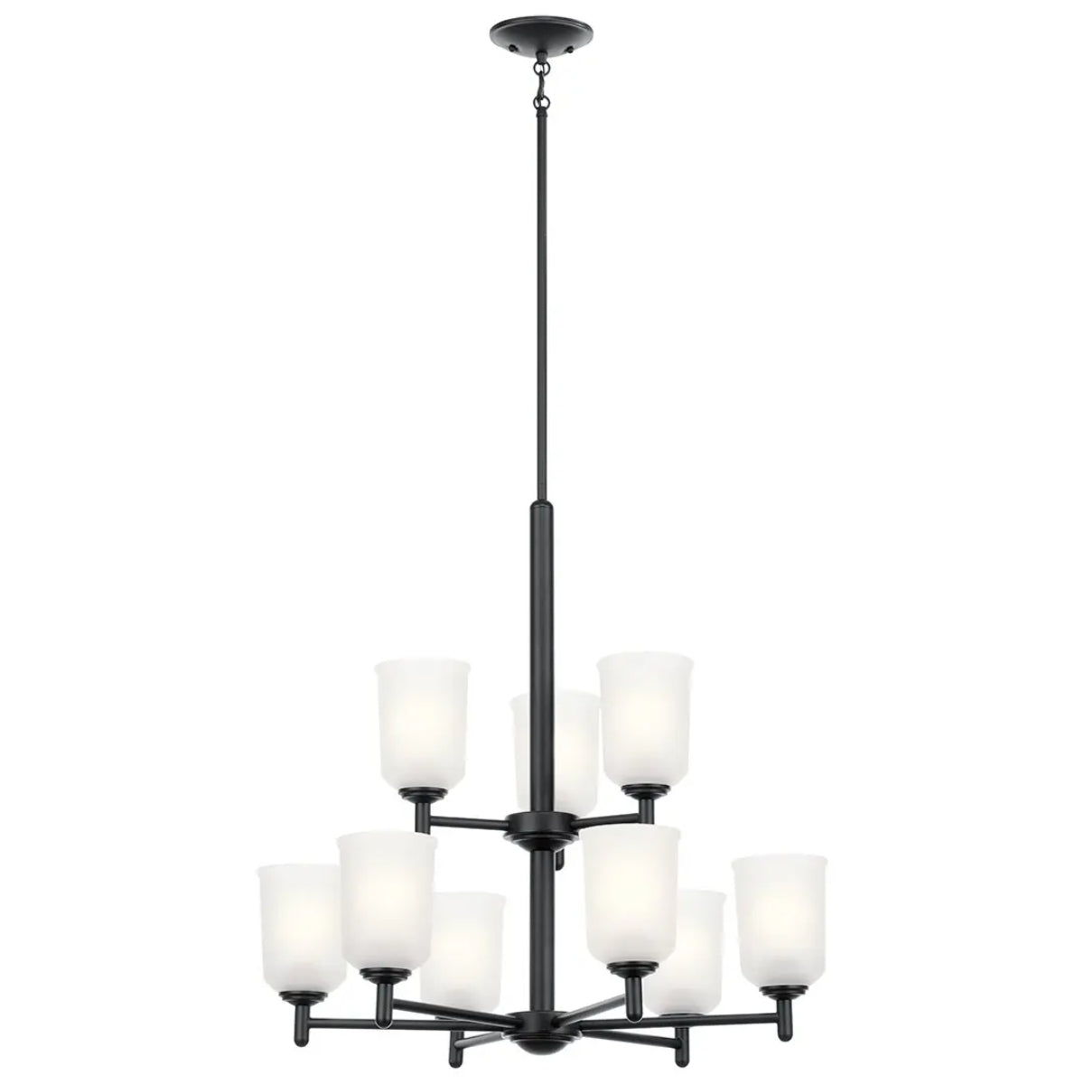 Shailene 27" 9-Light Chandelier with Clear Satin Etched Glass, Black Finish