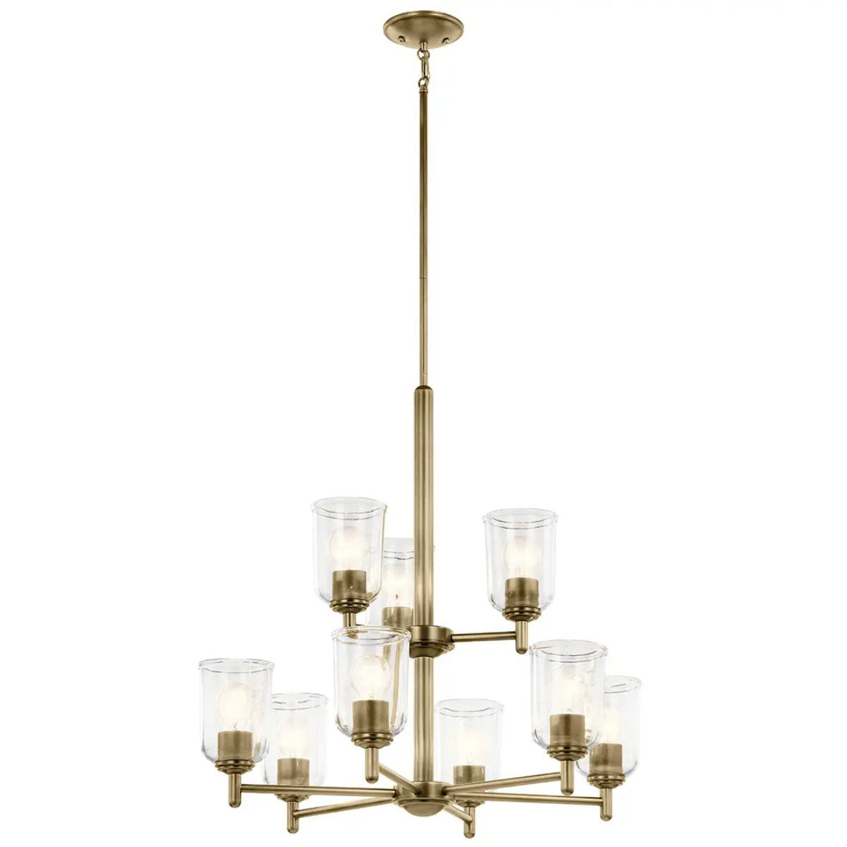 Shailene 27" 9-Light Chandelier with Clear Glass, Natural Brass Finish - Bees Lighting