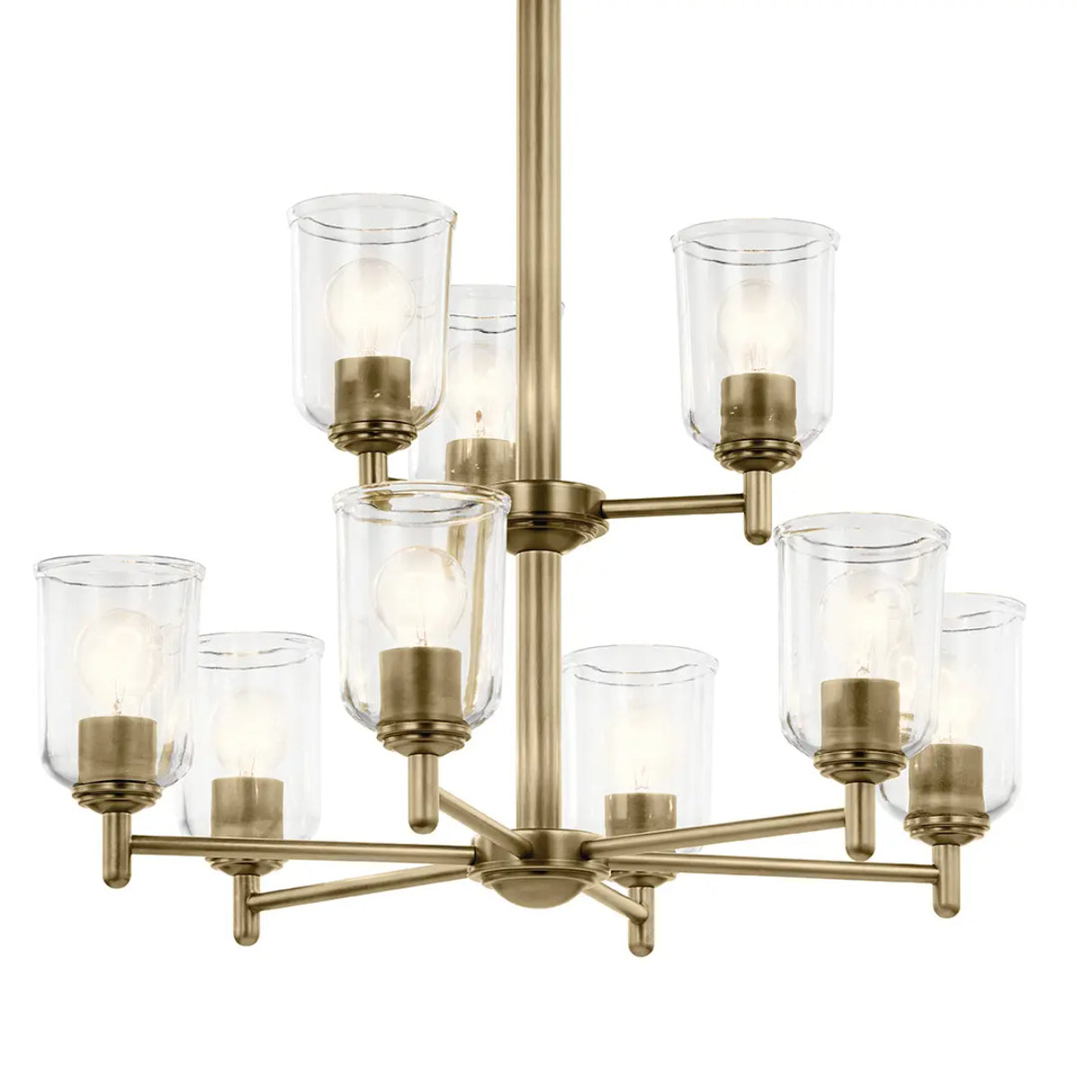 Shailene 27" 9-Light Chandelier with Clear Glass, Natural Brass Finish - Bees Lighting