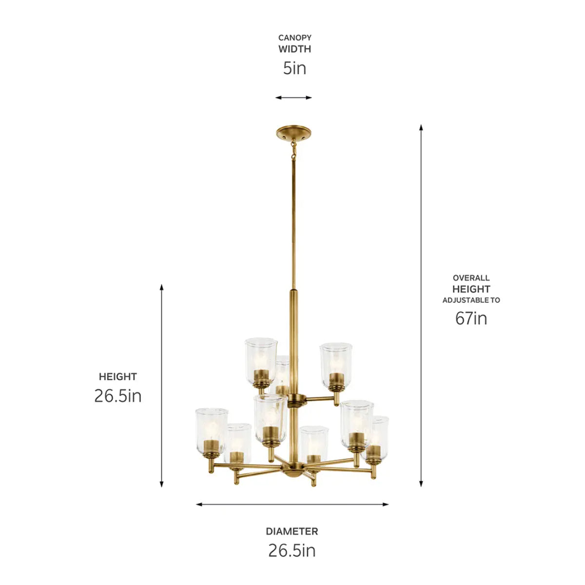 Shailene 27" 9-Light Chandelier with Clear Glass, Natural Brass Finish - Bees Lighting