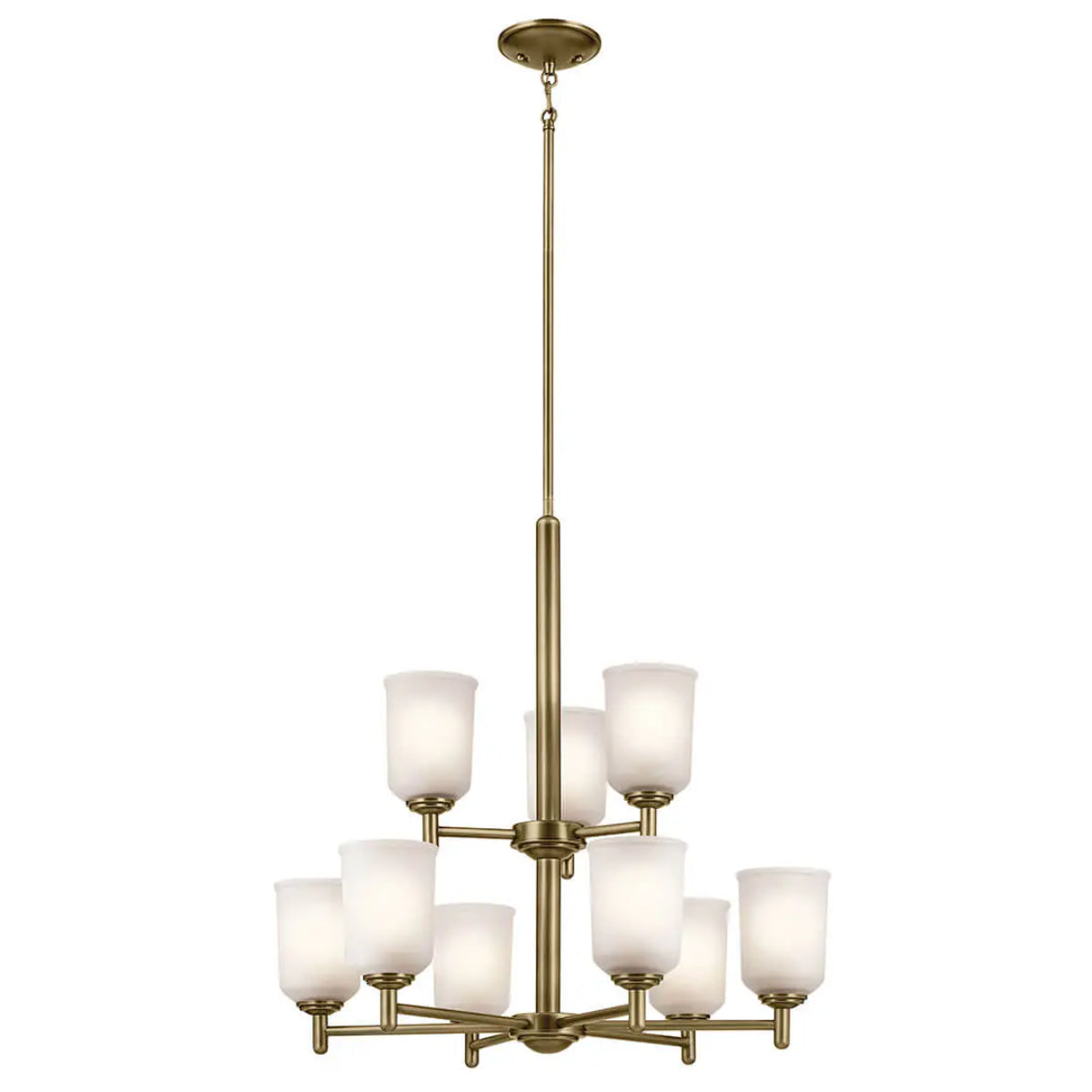 Shailene 27" 9-Light Chandelier with Clear Satin Etched Glass, Natural Brass Finish