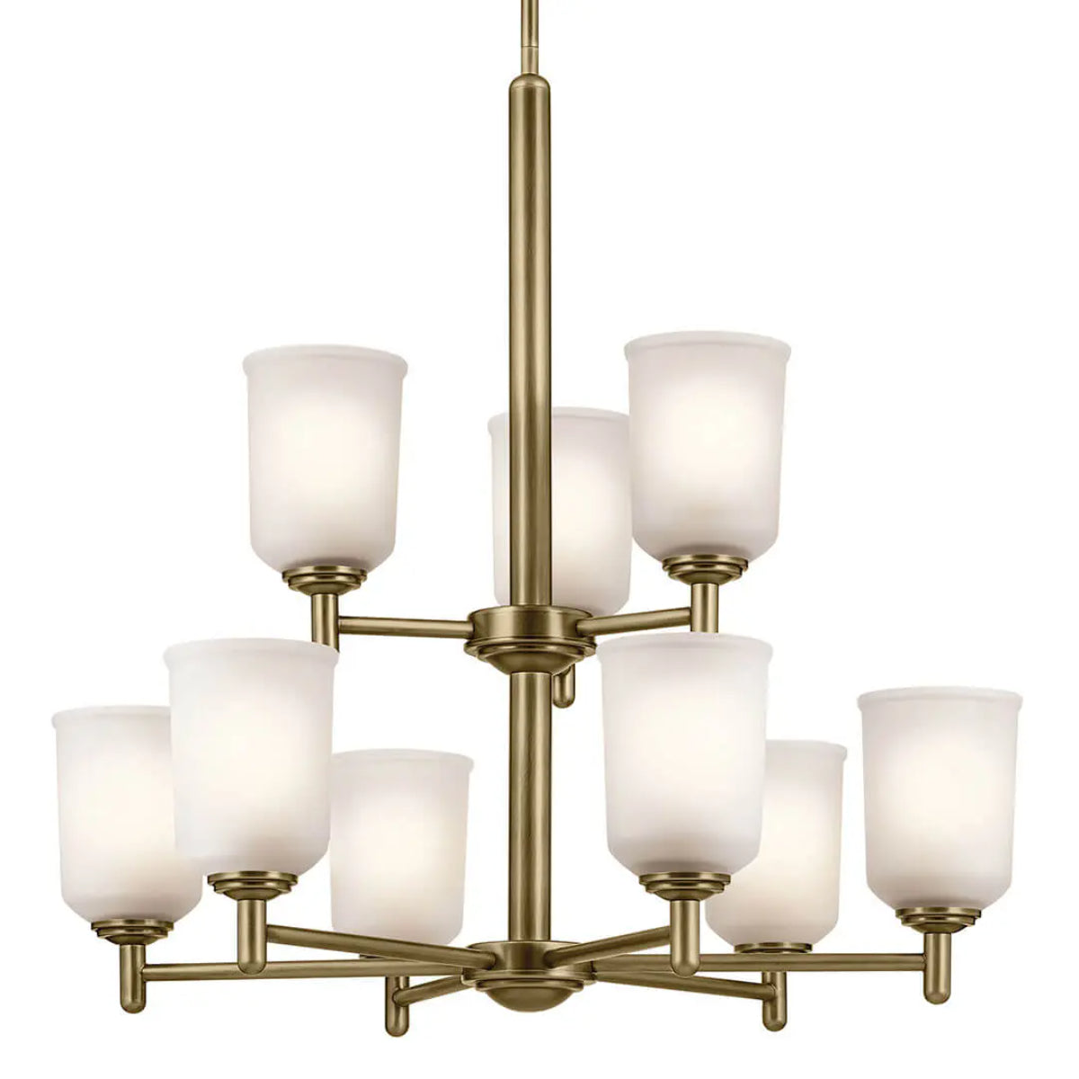 Shailene 27" 9-Light Chandelier with Clear Satin Etched Glass, Natural Brass Finish