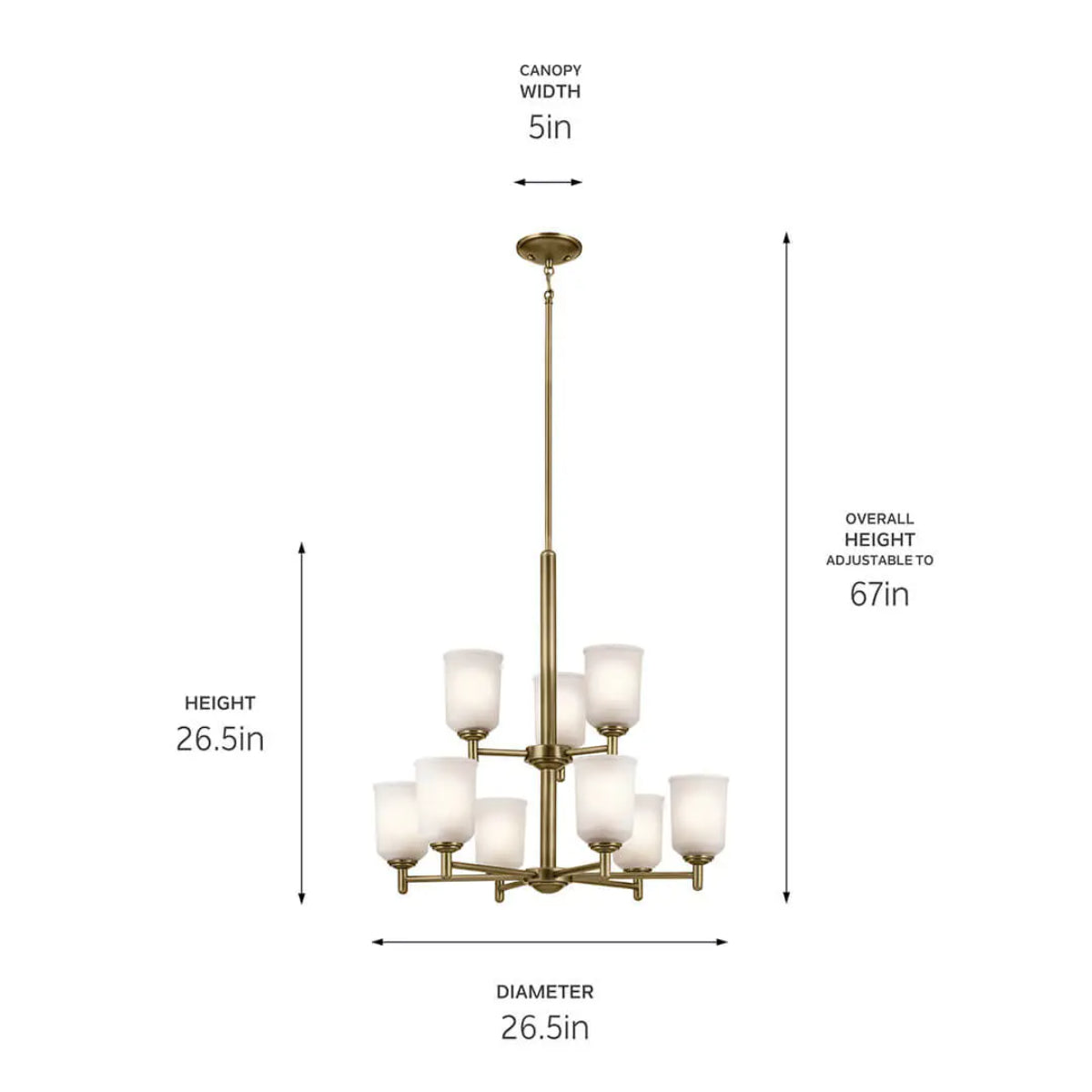 Shailene 27" 9-Light Chandelier with Clear Satin Etched Glass, Natural Brass Finish