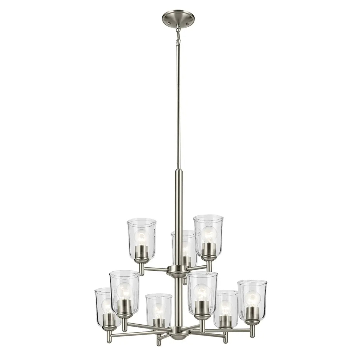 Shailene 27" 9-Light Chandelier with Clear Glass, Brushed Nickel Finish - Bees Lighting