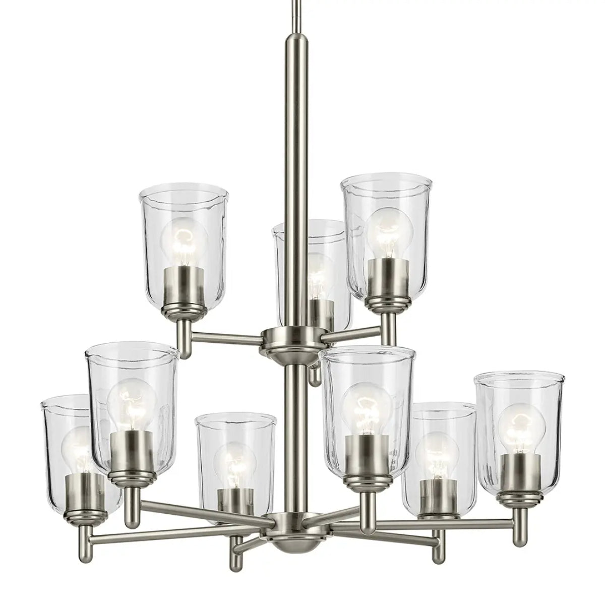 Shailene 27" 9-Light Chandelier with Clear Glass, Brushed Nickel Finish